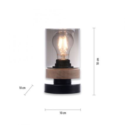 JUST LIGHT. 11310-18 - Bordlampe PASQUAL 1xE27/40W/230V sort/gummitræ