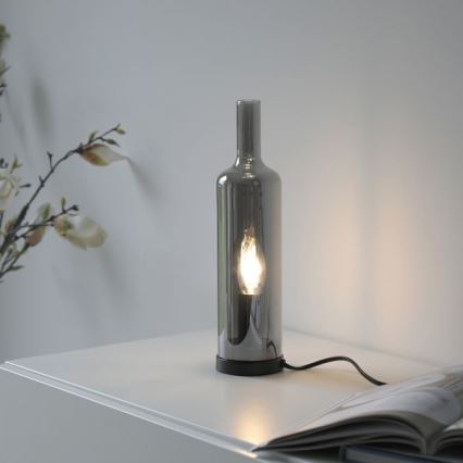 JUST LIGHT. 14006-25 - Bordlampe BOTTLE 1xE14/25W/230V sort/røgfarvet