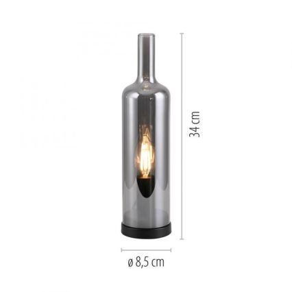 JUST LIGHT. 14006-25 - Bordlampe BOTTLE 1xE14/25W/230V sort/røgfarvet