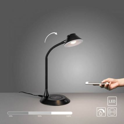 JUST LIGHT. 14414-18 - LED Dæmpbar fleksibel berøringsbetjent bordlampe med trådløs opladning PUCKI LED/4,5W/230V sort