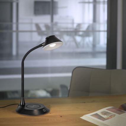 JUST LIGHT. 14414-18 - LED Dæmpbar fleksibel berøringsbetjent bordlampe med trådløs opladning PUCKI LED/4,5W/230V sort