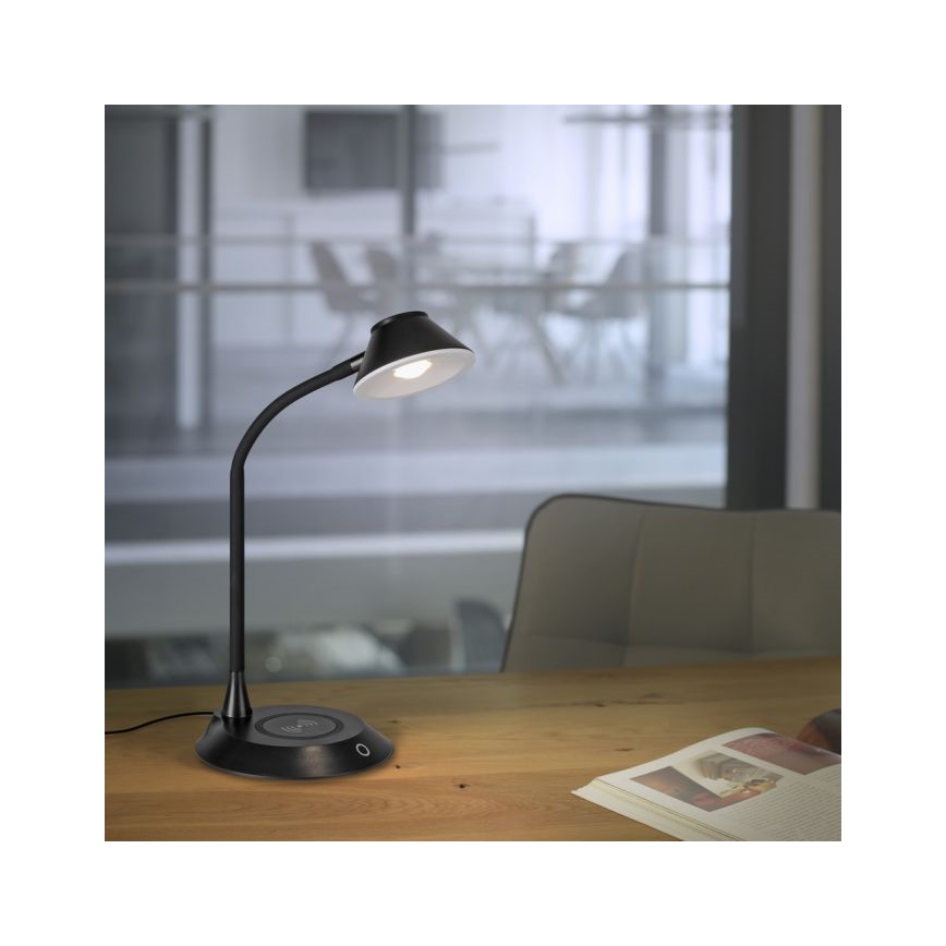 JUST LIGHT. 14414-18 - LED Dæmpbar fleksibel berøringsbetjent bordlampe med trådløs opladning PUCKI LED/4,5W/230V sort
