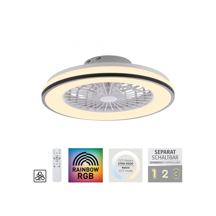 JUST LIGHT. 14447-18 - LED loftventilator med lys m. RGBW-farver dæmpbar LENO LED/44W/230V 3000-6500K diameter 48,6 cm hvid + fjernbetjening