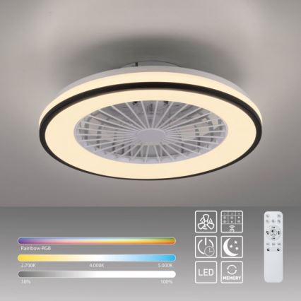 JUST LIGHT. 14447-18 - LED loftventilator med lys m. RGBW-farver dæmpbar LENO LED/44W/230V 3000-6500K diameter 48,6 cm hvid + fjernbetjening