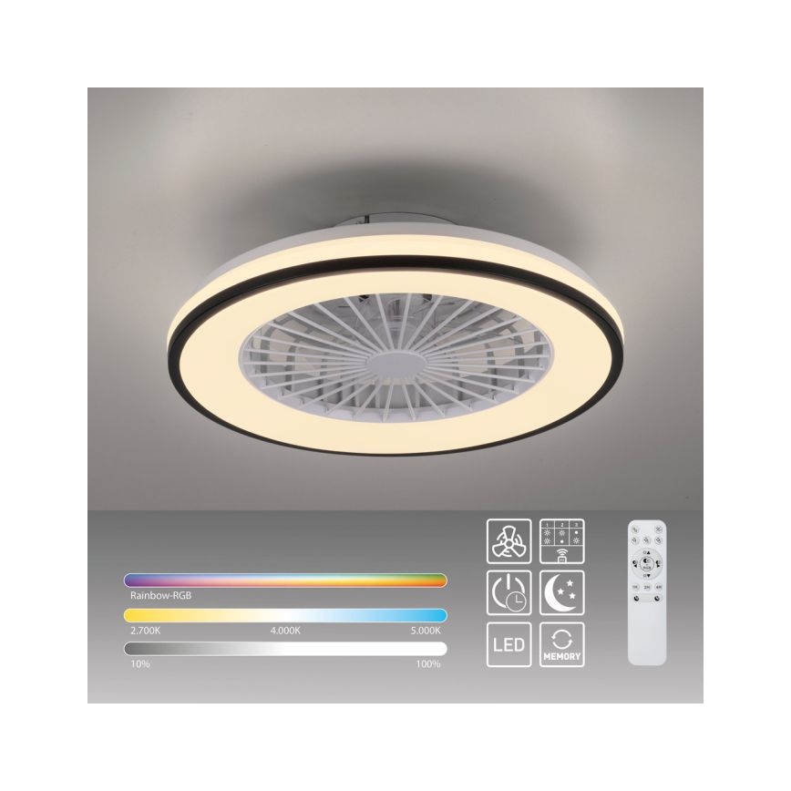 JUST LIGHT. 14447-18 - LED loftventilator med lys m. RGBW-farver dæmpbar LENO LED/44W/230V 3000-6500K diameter 48,6 cm hvid + fjernbetjening