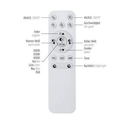 JUST LIGHT. 14447-18 - LED loftventilator med lys m. RGBW-farver dæmpbar LENO LED/44W/230V 3000-6500K diameter 48,6 cm hvid + fjernbetjening