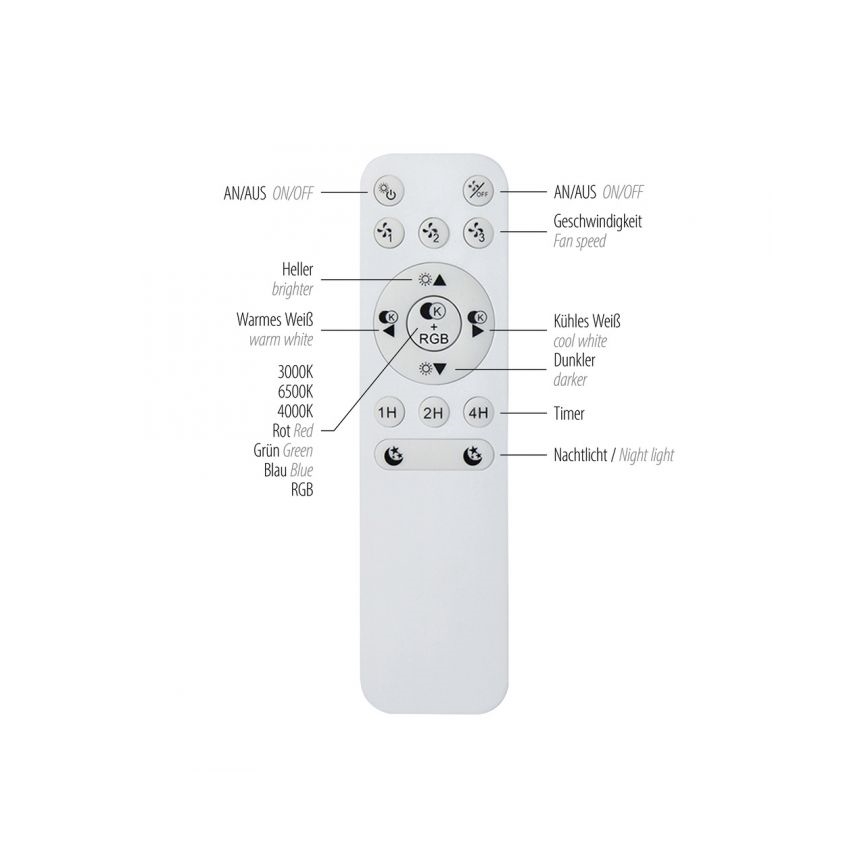 JUST LIGHT. 14447-18 - LED loftventilator med lys m. RGBW-farver dæmpbar LENO LED/44W/230V 3000-6500K diameter 48,6 cm hvid + fjernbetjening