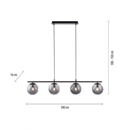 JUST LIGHT. 14604-18 - Pendel WIDOW 4xE14/25W/230V sort