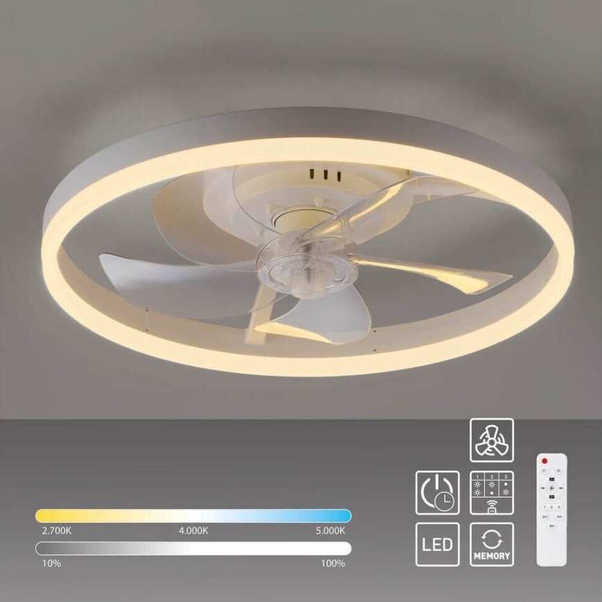 JUST LIGHT. 14624-16 - LED-dæmpbar loftventilator med lys RITA LED/22W/230V 3000-6000K Ø 50 cm hvid + fjernbetjening