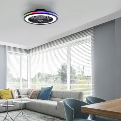 JUST LIGHT. 14649-18 - LED loftventilator med lys m. RGBW-farver dæmpbar BRANDON LED/36W/230V 2700-5000K diameter 46,5 cm sort + fjernbetjening