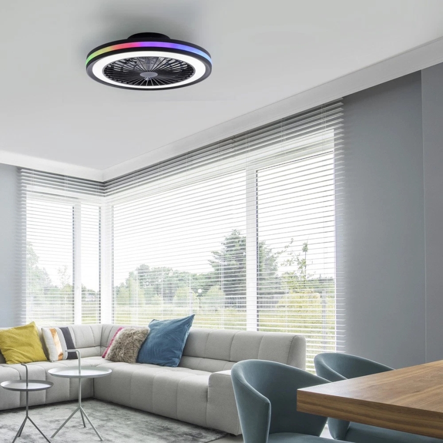 JUST LIGHT. 14649-18 - LED loftventilator med lys m. RGBW-farver dæmpbar BRANDON LED/36W/230V 2700-5000K diameter 46,5 cm sort + fjernbetjening
