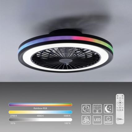 JUST LIGHT. 14649-18 - LED loftventilator med lys m. RGBW-farver dæmpbar BRANDON LED/36W/230V 2700-5000K diameter 46,5 cm sort + fjernbetjening