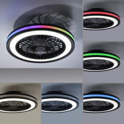 JUST LIGHT. 14649-18 - LED loftventilator med lys m. RGBW-farver dæmpbar BRANDON LED/36W/230V 2700-5000K diameter 46,5 cm sort + fjernbetjening