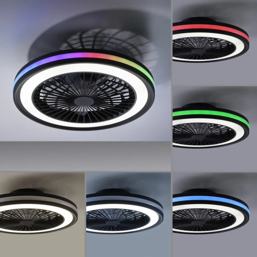 JUST LIGHT. 14649-18 - LED loftventilator med lys m. RGBW-farver dæmpbar BRANDON LED/36W/230V 2700-5000K diameter 46,5 cm sort + fjernbetjening