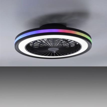 JUST LIGHT. 14649-18 - LED loftventilator med lys m. RGBW-farver dæmpbar BRANDON LED/36W/230V 2700-5000K diameter 46,5 cm sort + fjernbetjening