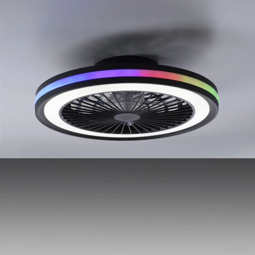 JUST LIGHT. 14649-18 - LED loftventilator med lys m. RGBW-farver dæmpbar BRANDON LED/36W/230V 2700-5000K diameter 46,5 cm sort + fjernbetjening