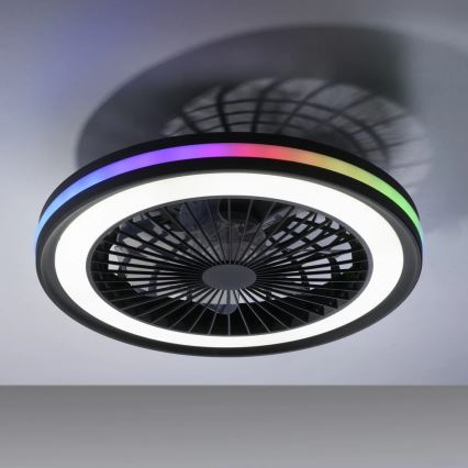 JUST LIGHT. 14649-18 - LED loftventilator med lys m. RGBW-farver dæmpbar BRANDON LED/36W/230V 2700-5000K diameter 46,5 cm sort + fjernbetjening