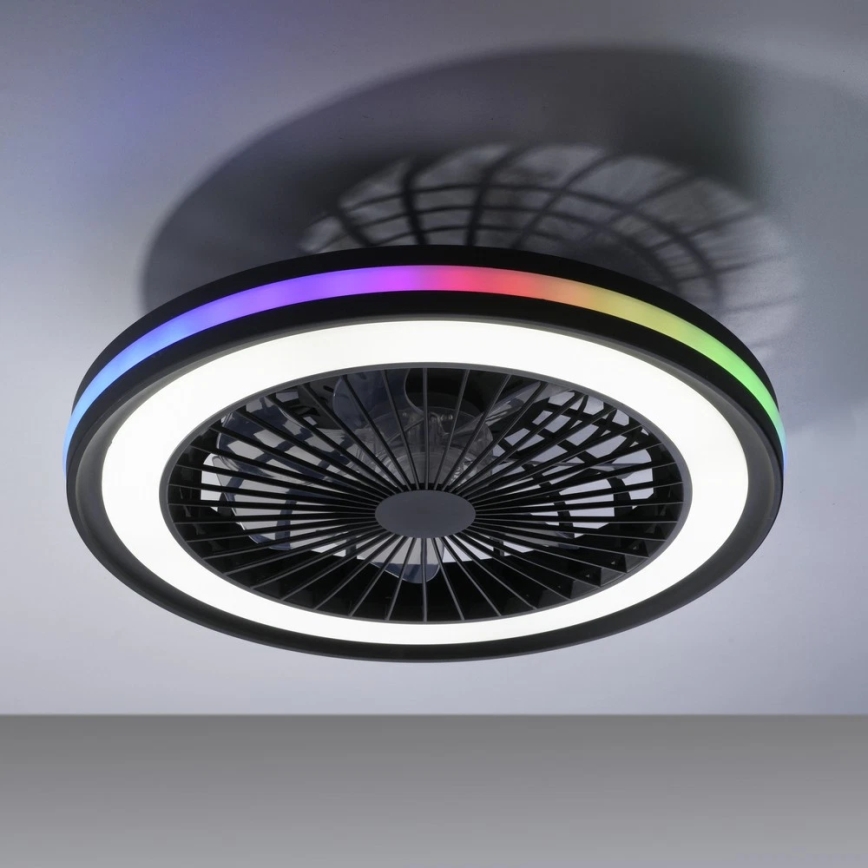 JUST LIGHT. 14649-18 - LED loftventilator med lys m. RGBW-farver dæmpbar BRANDON LED/36W/230V 2700-5000K diameter 46,5 cm sort + fjernbetjening