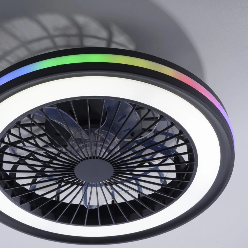 JUST LIGHT. 14649-18 - LED loftventilator med lys m. RGBW-farver dæmpbar BRANDON LED/36W/230V 2700-5000K diameter 46,5 cm sort + fjernbetjening