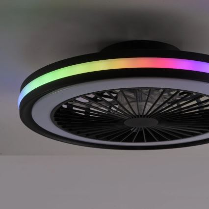 JUST LIGHT. 14649-18 - LED loftventilator med lys m. RGBW-farver dæmpbar BRANDON LED/36W/230V 2700-5000K diameter 46,5 cm sort + fjernbetjening