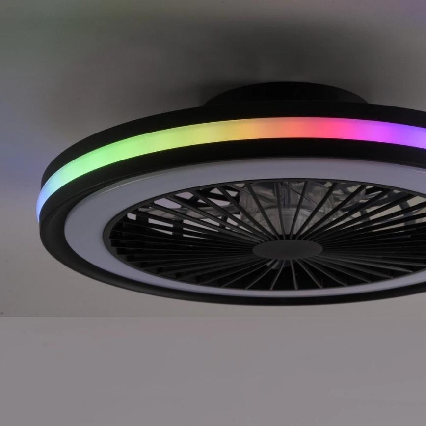 JUST LIGHT. 14649-18 - LED loftventilator med lys m. RGBW-farver dæmpbar BRANDON LED/36W/230V 2700-5000K diameter 46,5 cm sort + fjernbetjening
