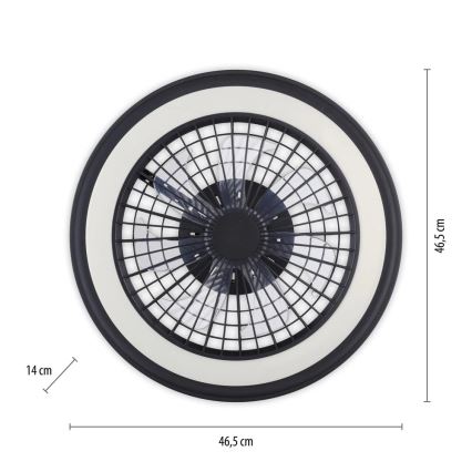 JUST LIGHT. 14649-18 - LED loftventilator med lys m. RGBW-farver dæmpbar BRANDON LED/36W/230V 2700-5000K diameter 46,5 cm sort + fjernbetjening