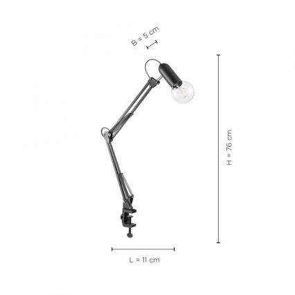 JUST LIGHT. 14773-18 - Bordlampe med klemme TURN ME 1xE27/60W/230V sort