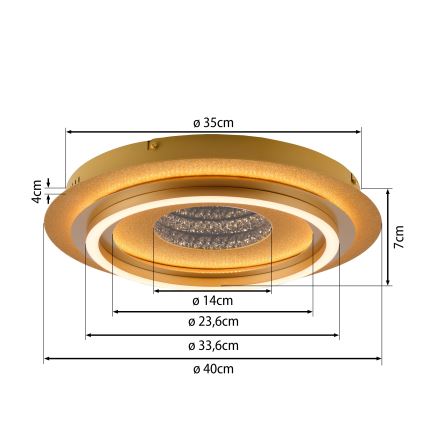JUST LIGHT. 15089-60 - LED loftlampe CICHIO LED/36W/230V Ø 40 cm guld