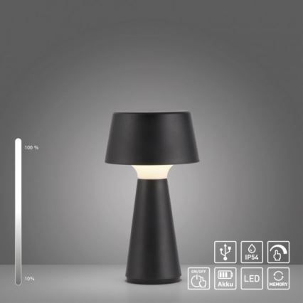 JUST LIGHT. 19260-18 - Udendørs LED lampe dæmpbar touch-funktion ABERA LED/3W/3,7V 2000 mAh USB IP54 sort