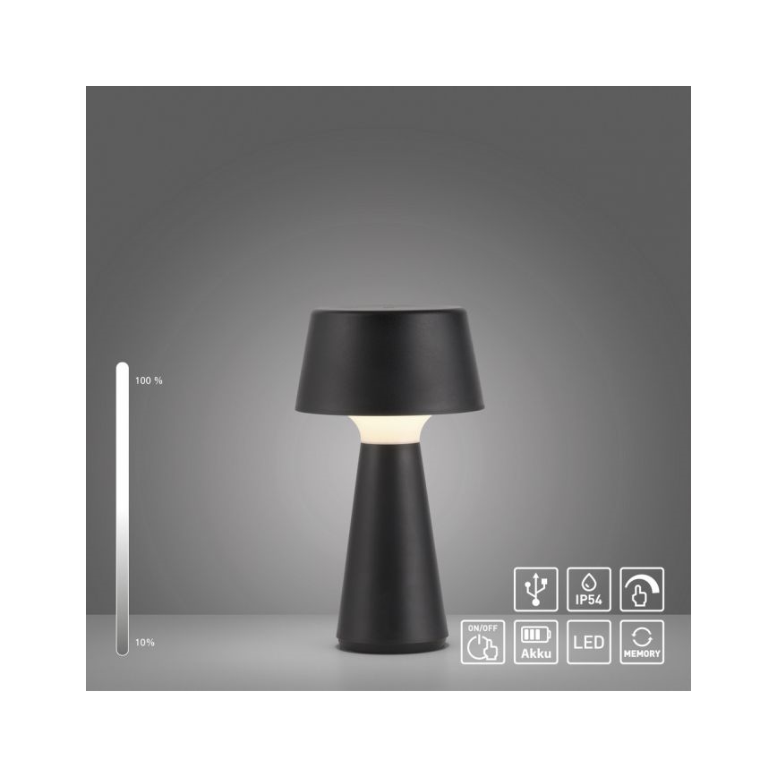 JUST LIGHT. 19260-18 - Udendørs LED lampe dæmpbar touch-funktion ABERA LED/3W/3,7V 2000 mAh USB IP54 sort