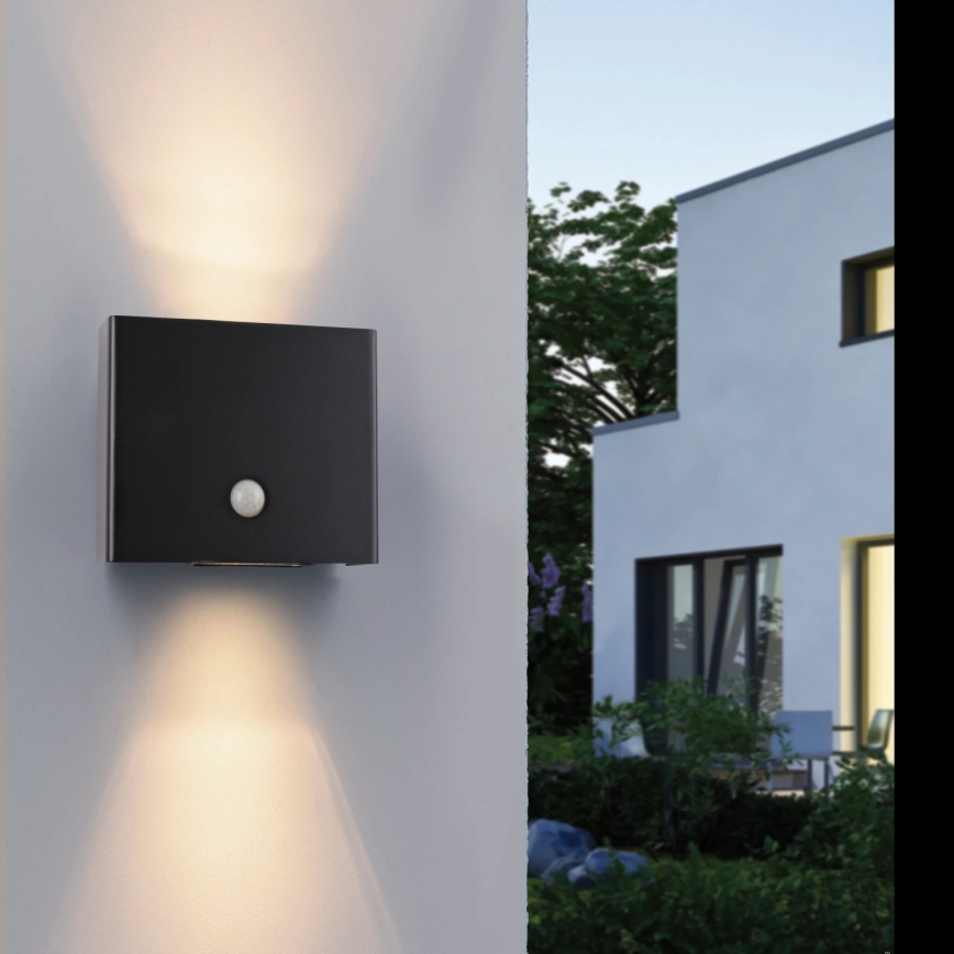 JUST LIGHT. 19471-18 - LED Udendørs væglampe med sensor AMIN 2xLED/1,25W/3,7V 4400mAh IP44 sort