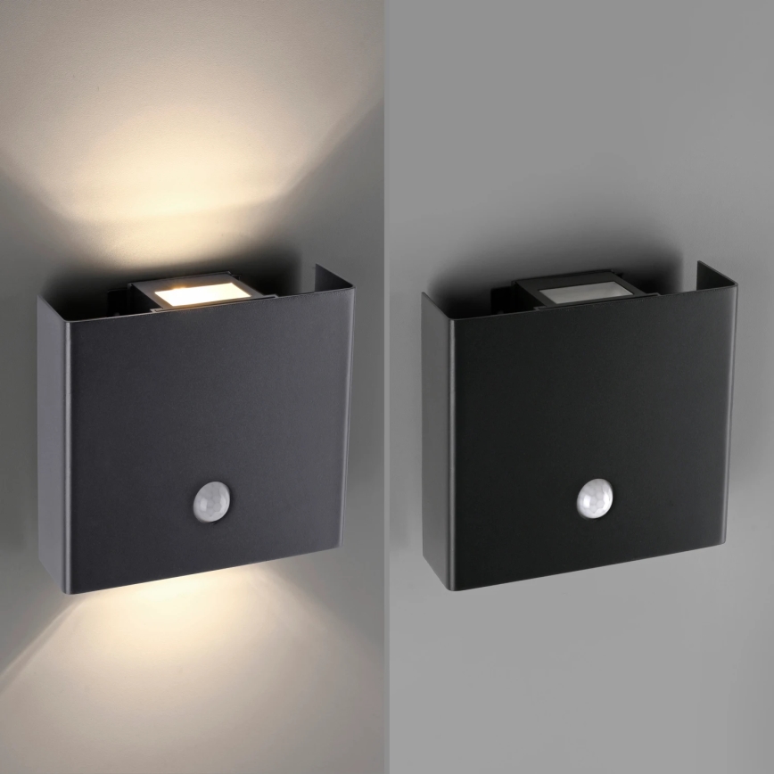JUST LIGHT. 19471-18 - LED Udendørs væglampe med sensor AMIN 2xLED/1,25W/3,7V 4400mAh IP44 sort