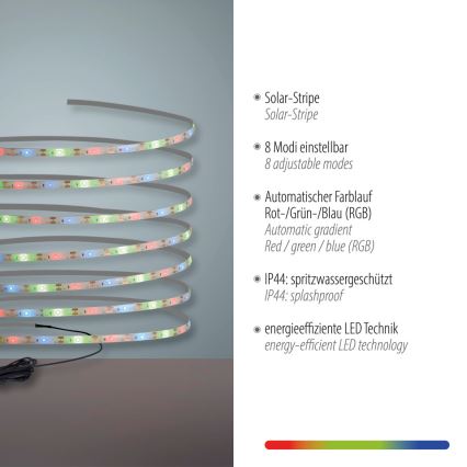 JUST LIGHT. 19971-18 - LED RGB solcelledrevet strimmel TEANIA LED/3,7V 5 m 1200 mAh IP44 sort