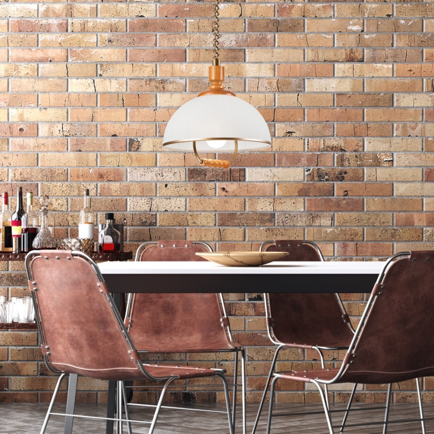 Trækbar loftlampe RAMONA 1xE27/60W/230V beige/brun/fyrretræ