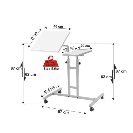 Justerbart bord GLEN 87x67 cm hvid