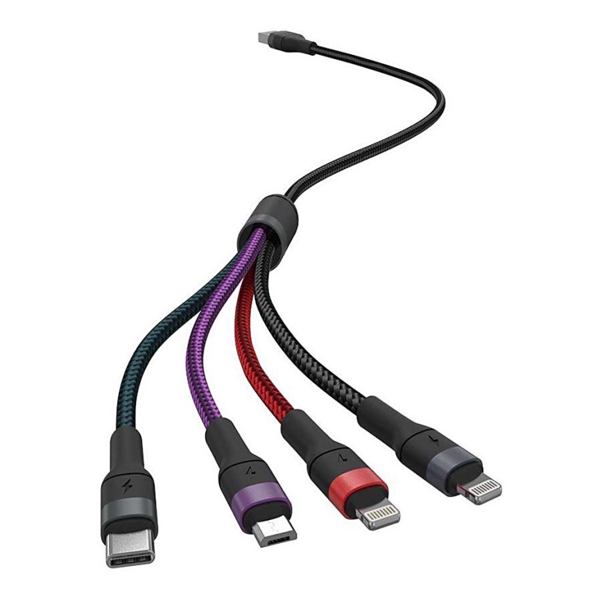 Kabel USB/USB Lightning/MicroUSB/USB-C 1,2 m flerfarvet