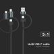 Kabel USB/USB Lightning /MicroUSB/USB-C 1,2 m sort