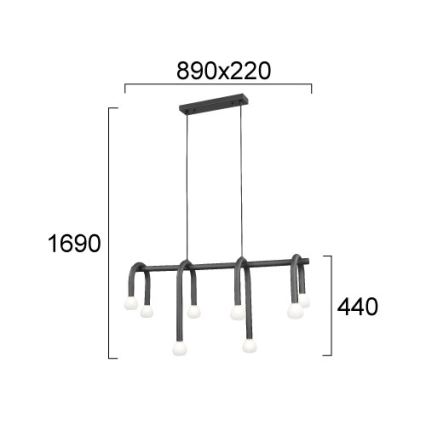 Kabelophængt lysekrone DELORI 8xG9/28W/230V sort