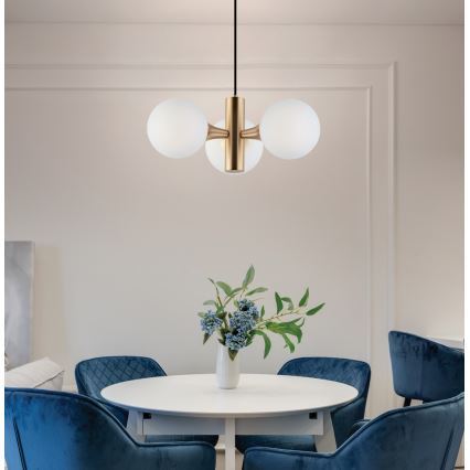 Kabelophængt lysekrone GLOBE 3xE14/7W/230V guld