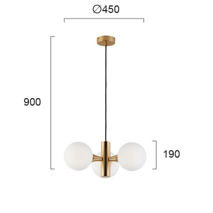 Kabelophængt lysekrone GLOBE 3xE14/7W/230V guld