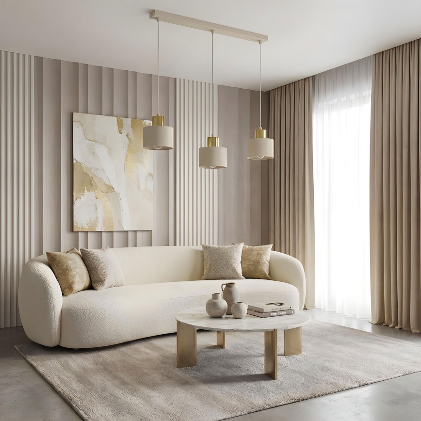 Kabelophængt pendel PARKLA 3xE27/15W/230V beige/guld