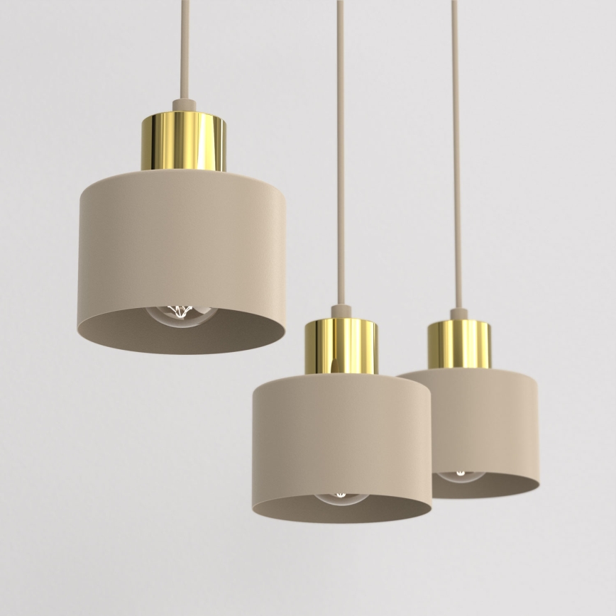 Kabelophængt pendel PARKLA 3xE27/15W/230V beige/guld