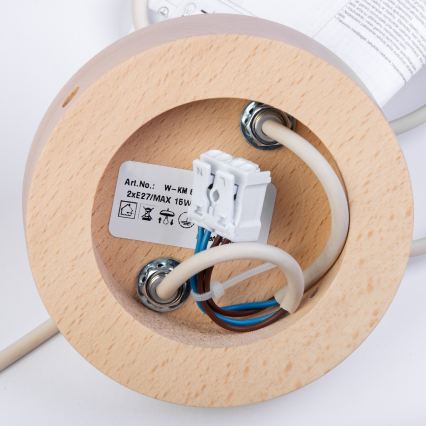 Kabelophængt pendel WOODSTOCK 2xE27/15W/230V træ/cremefarvet