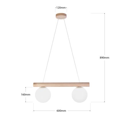 Kabelophængt pendel WOODSTOCK 2xE27/15W/230V træ/cremefarvet