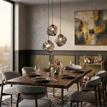 Kabelpendel CRISTAL 3xE14/15W/230V messing/røgfarvet sort