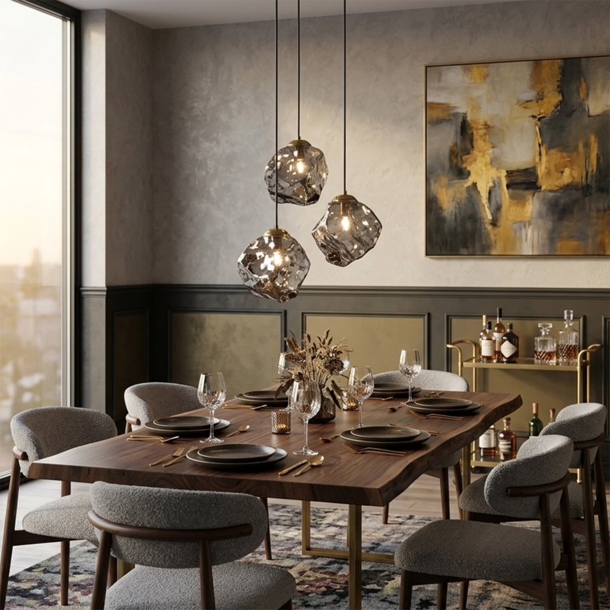 Kabelpendel CRISTAL 3xE14/15W/230V messing/røgfarvet sort