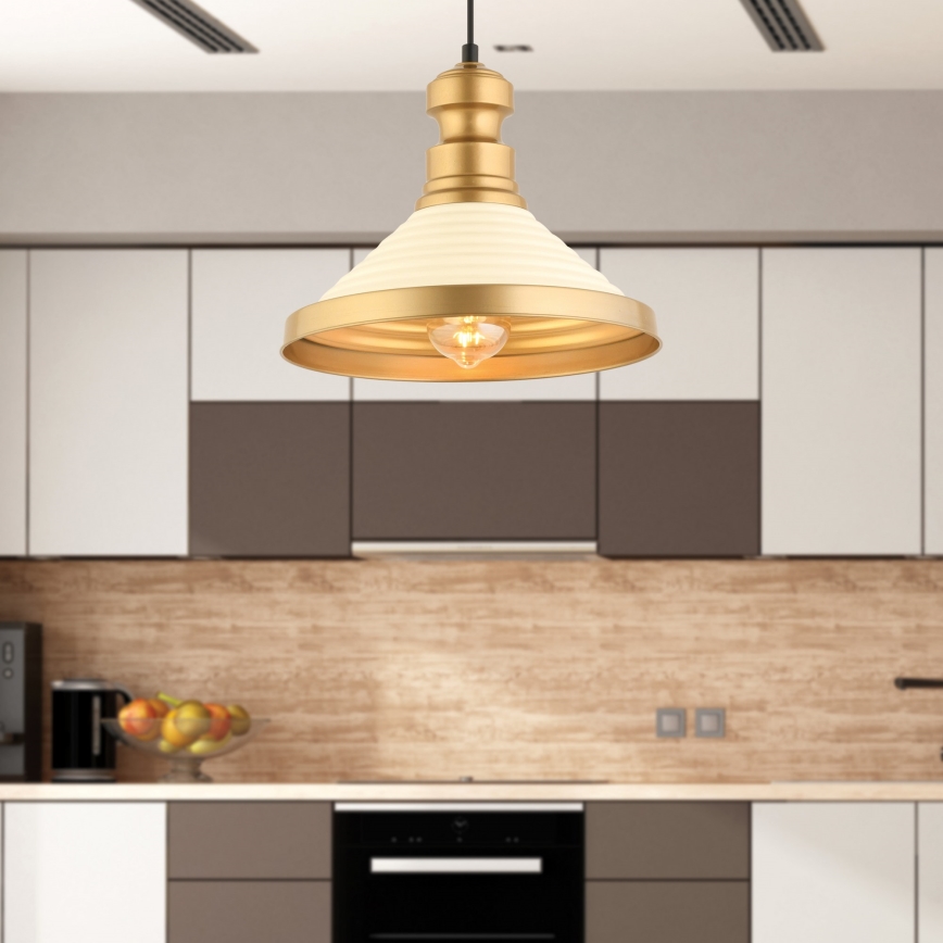 Kabelpendel MONZA 1xE27/40W/230V Ø 30 cm creme/guld