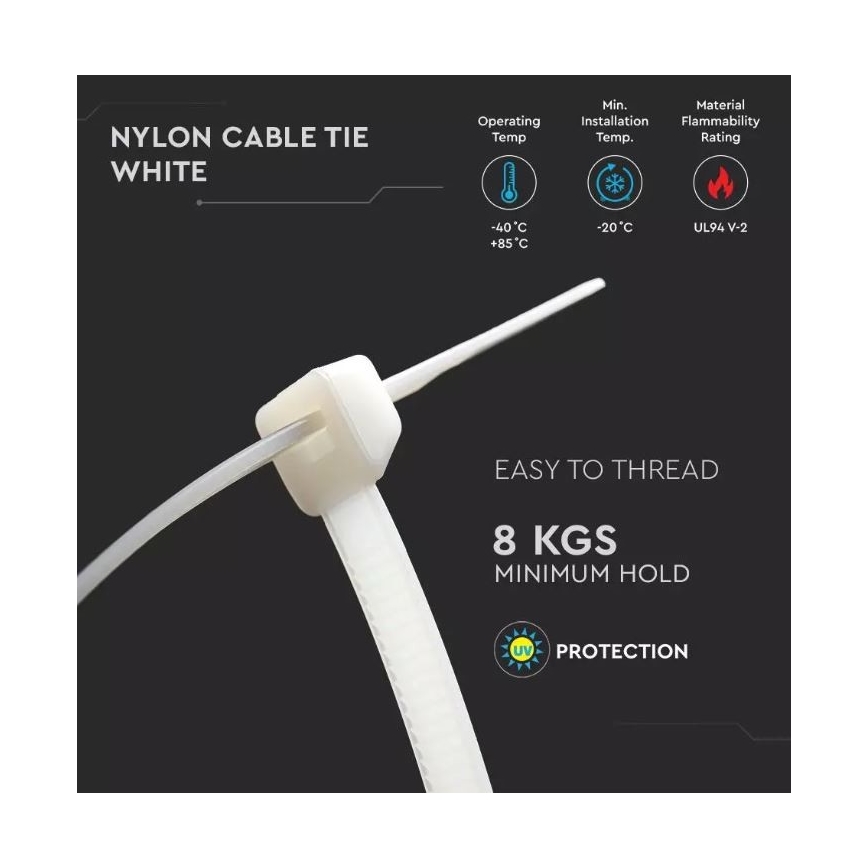 Kabelstrips i plast 2,5x100 mm 100 stk. hvid
