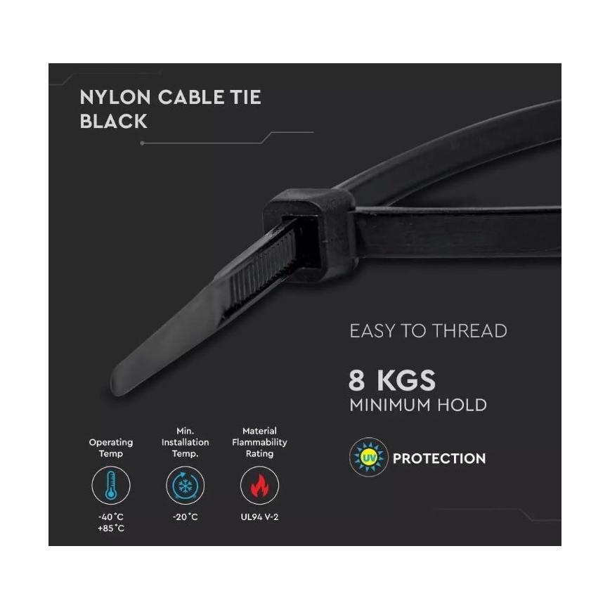 Kabelstrips i plast 2,5x100 mm 100 stk. sort