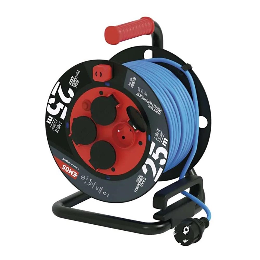 Kabeltromle med 4 stik 25 m silikone IP44
